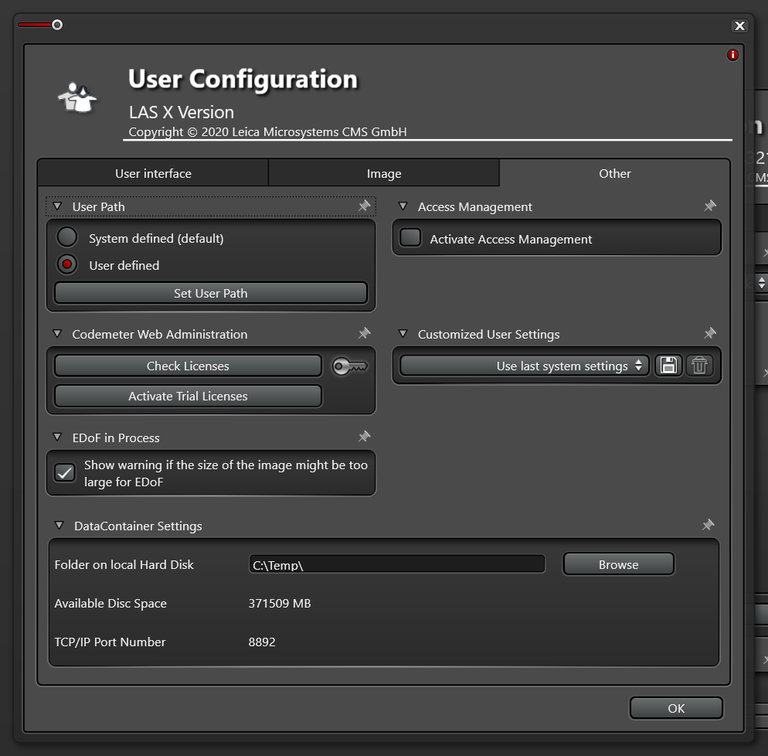 User configuration