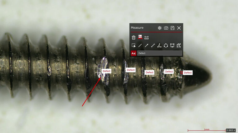 With Enersight, you can easily add comments or conclusions about your sample. For example, you could point out specific areas of interest on a sample and add reference information to the image.