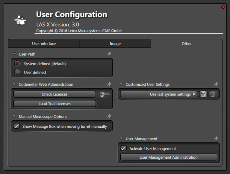 Benutzerkonfiguration der LAS X Software