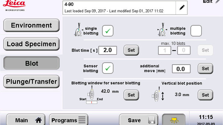 Leica EM GP2 Automatic Plunge Freezer User Interface