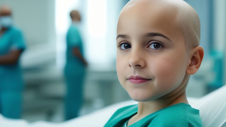 8-year-old child in an oncology hospital is fighting the disease cancer. Picture copyright: AdobeStock_817771788