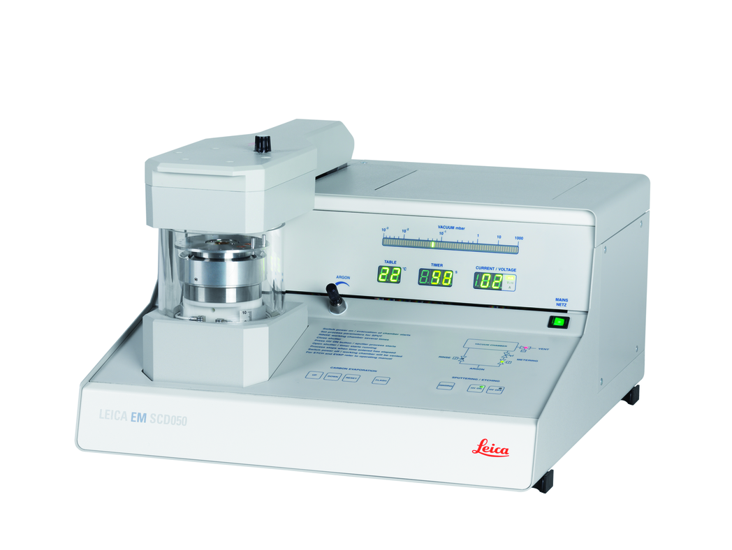 The Leica SCD050 cool sputtering device for SEM coating or EDX/EDS sample analysis