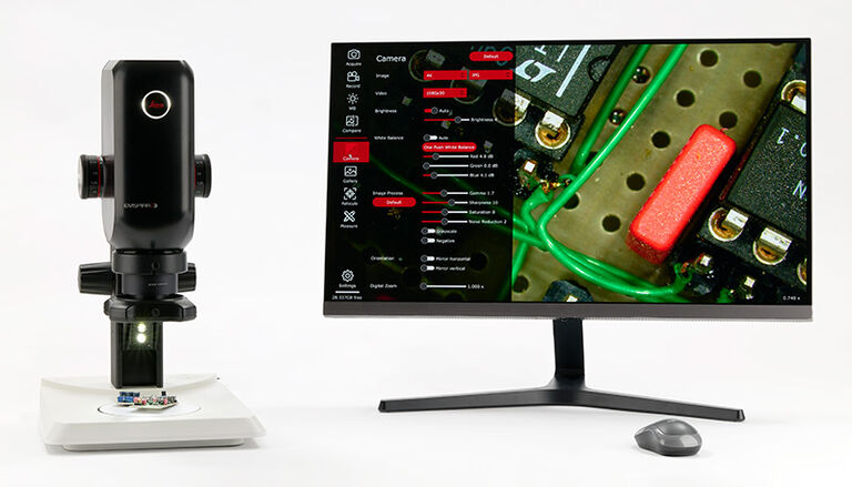 Emspira 3 digital microscope with LED2000 integrated LED incident illumination stand.