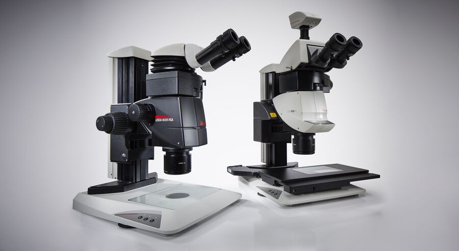 Fig. 3: Shown here are the M205 FCA (left) and M205 FA (right) fluorescence stereo microscopes.